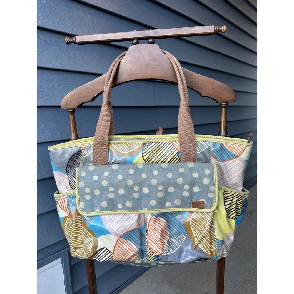 Fossil Key Per Multicolor Circle Print Coated Canvas Tote Bag Polka Dot Lining